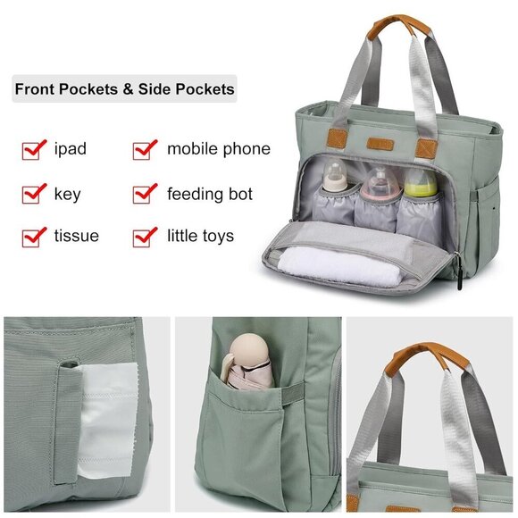 Diaper Bag Tote for Women, Tote Diaper Bag with 16 Inch Laptop Compartment for M - Picture 4 of 7